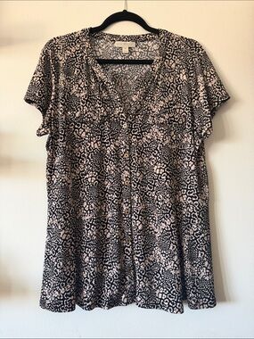 Dana Buchman|Black/Leopard Print Peplum Blouse|XL|EUC